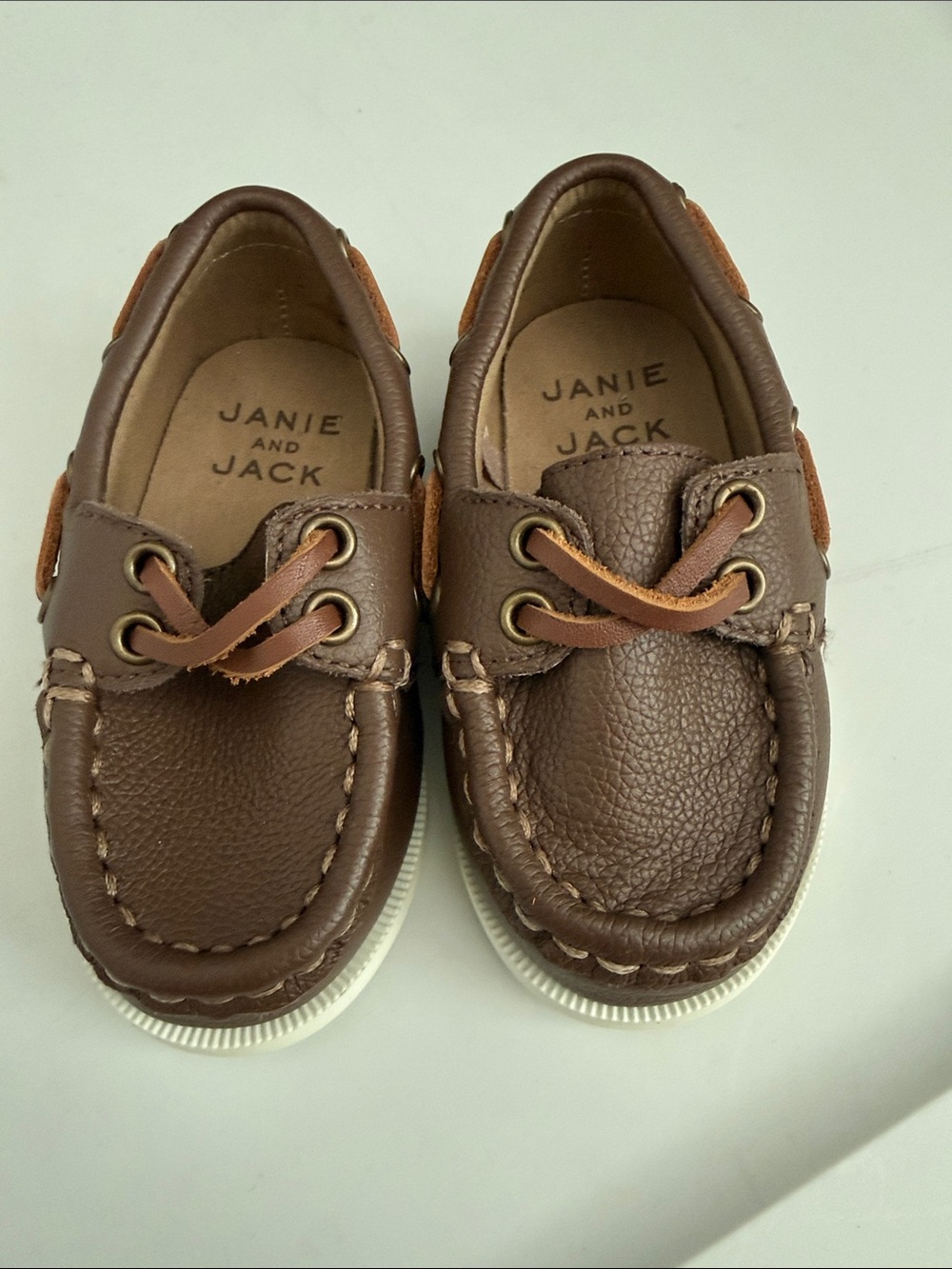 Janie and Jack Brown Leather Moccasin Boat Shoes for Kids